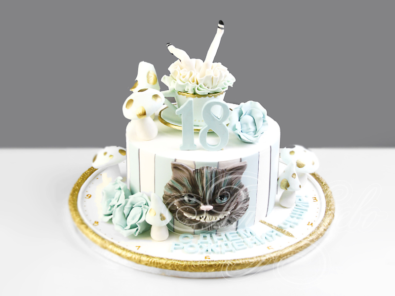 Торт с чашкой и чеширским котом