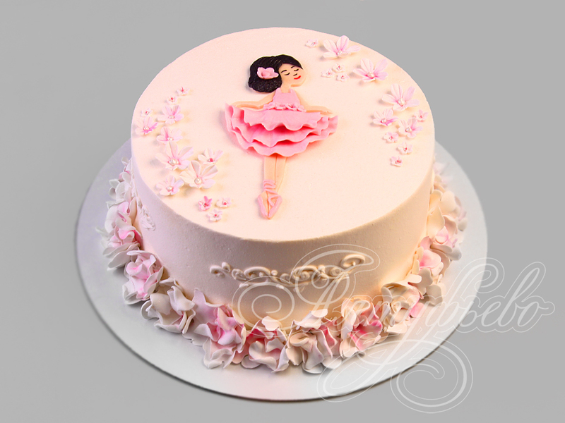 Детский торт на день рождения одноярусный кремовый со сливками без мастики с изображением девочки