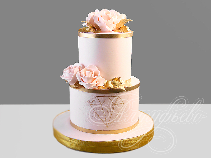 Свадебный торт розовый двухъярусный с мастикой