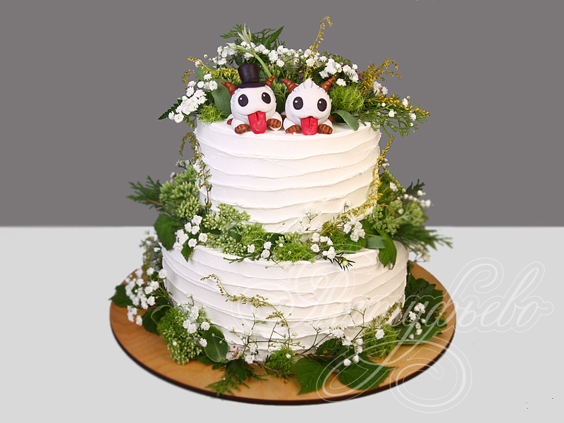 Свадебный торт в стиле рустик двухъярусный без мастики с фигурками