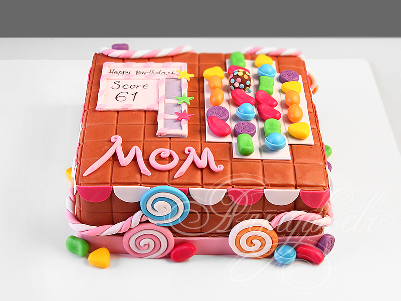Детский торт с конфетами маме одноярусный с мастикой
