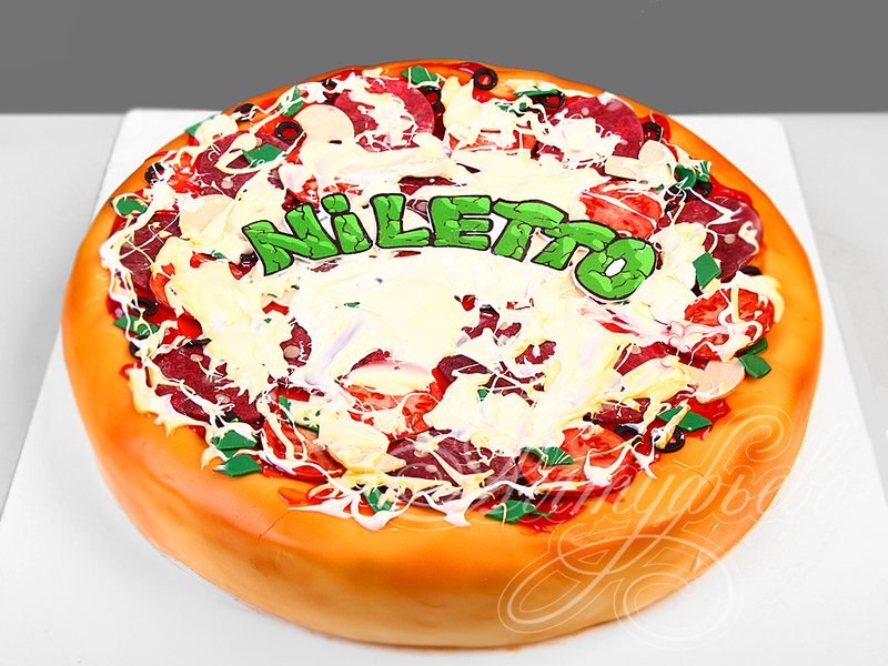 Торт пицца мальчикам одноярусный с мастикой