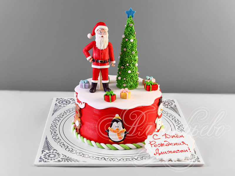 Торт с Дед Морозом, подарками и елкой