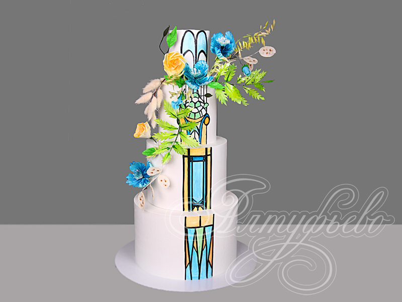 Витражный свадебный с цветами