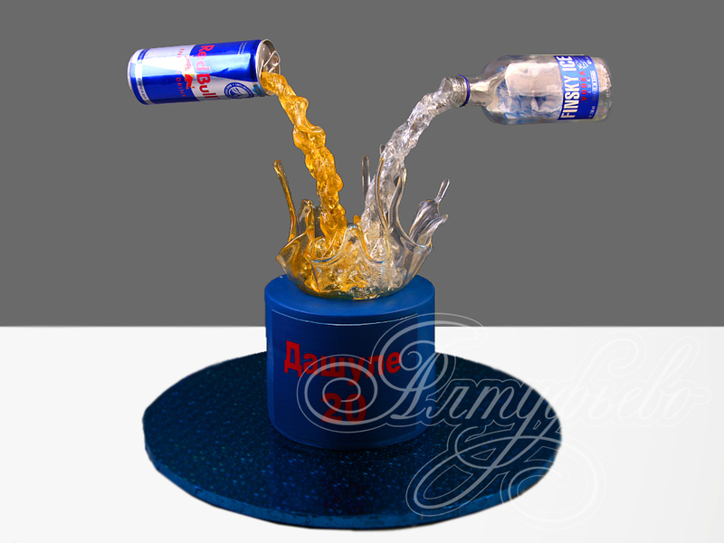 Торт «Водка и энергетик Red Bull» на день рождения девушки в 20 лет