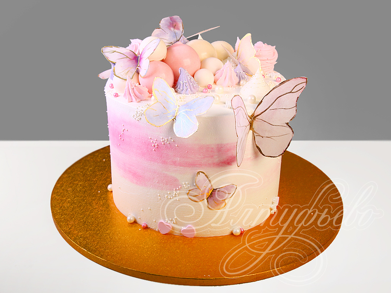 Торт для девушки с бабочками одноярусный без мастики