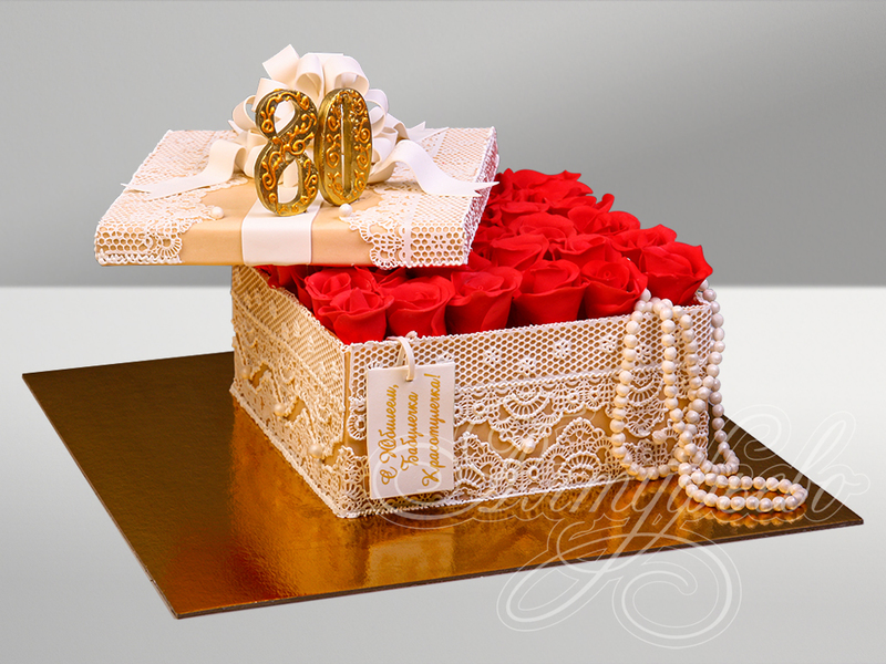 Торт "Коробка с красными розами"