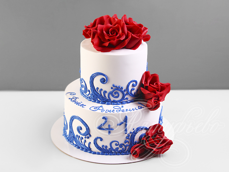 Торт с бордовыми розами