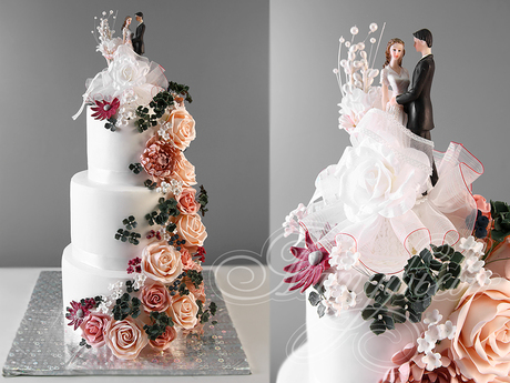 Белый свадебный с розами и фигурками