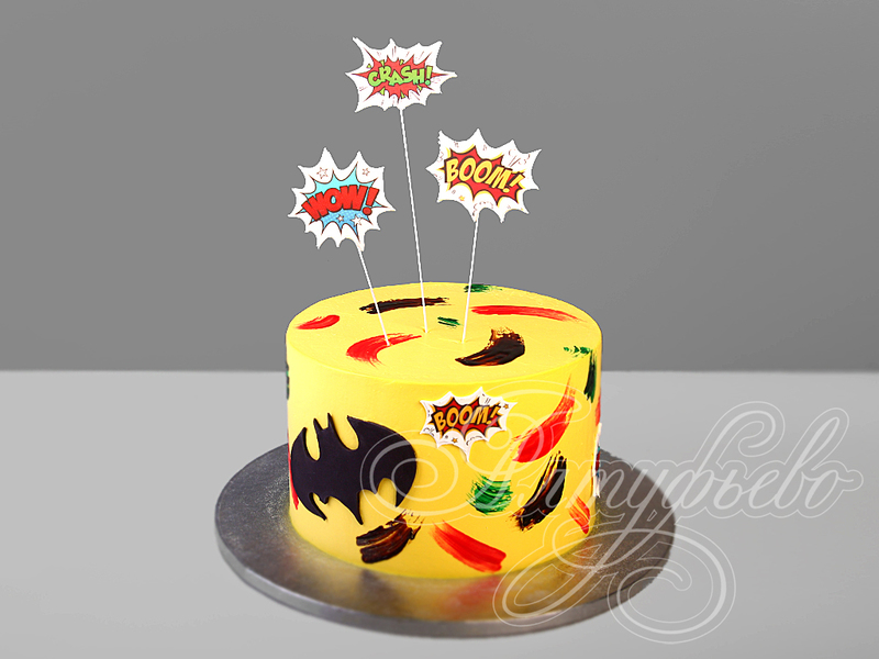 Желтый торт мальчику с логотипом Бэтмена без мастики
