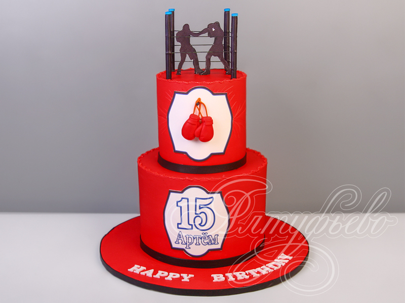 Торт подростку на день рождения в 15 лет двухъярусный красного цвета