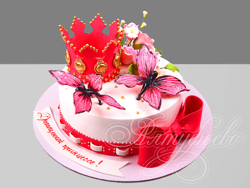 Торт с короной и бабочками для принцессы 280512222