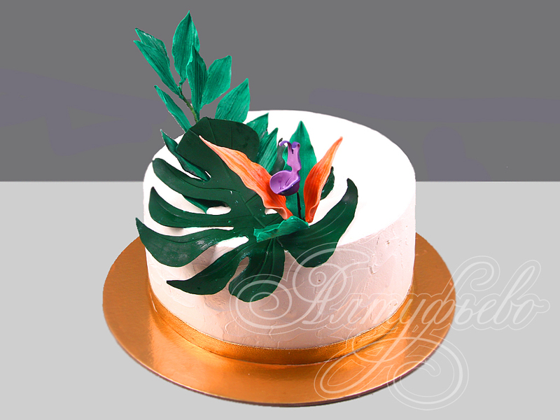 Торт в стиле Тропики с листьями монстеры