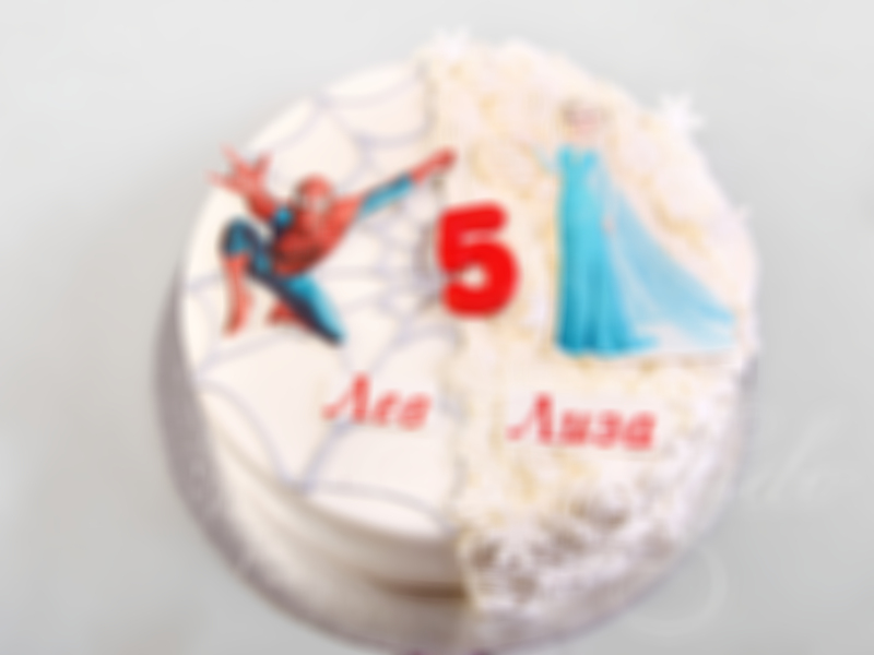 Торт Человек-паук и Эльза для двойняшек 26123419