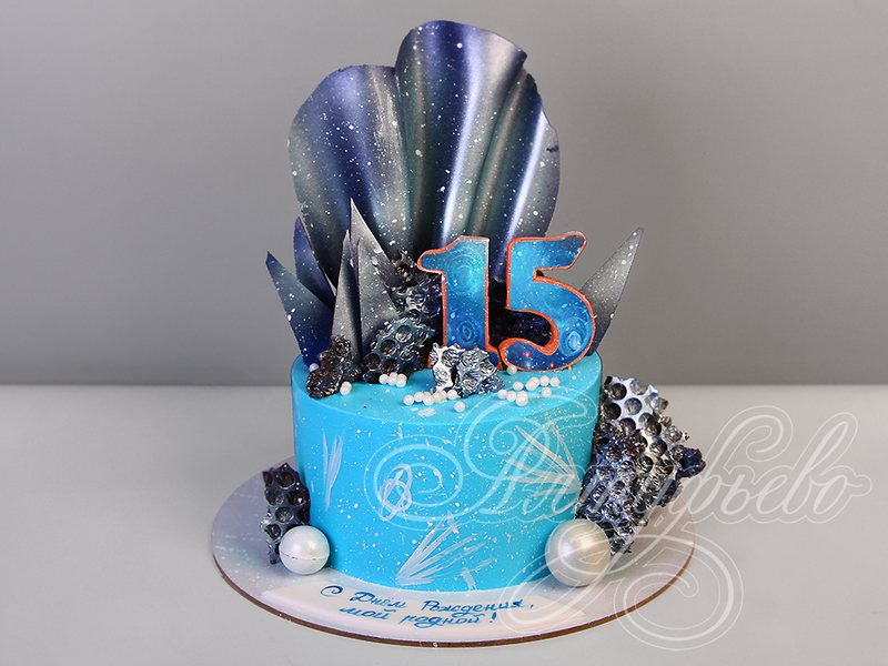 Торт для мальчиков на 15 лет одноярусный голубого цвета
