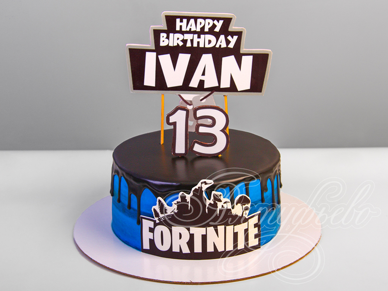 Детский торт на 13 лет в день рождения Ивана одноярусный без мастики