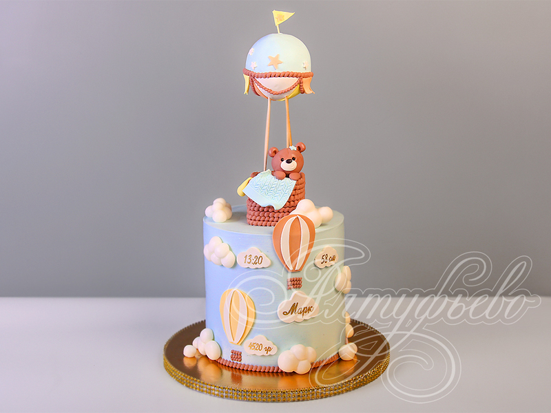 Торт с мишкой и воздушными шарами для малыша одноярусный
