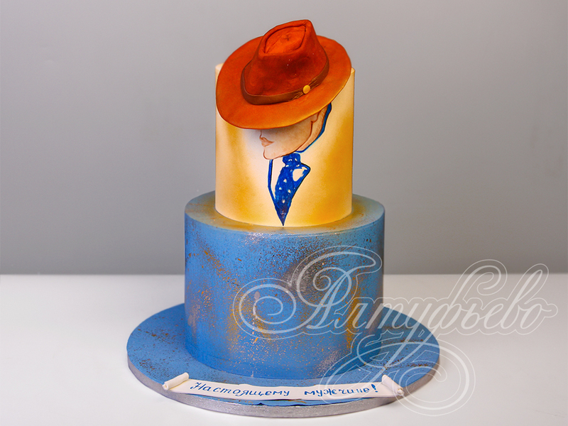 Двухъярусный торт «Настоящему мужчине» со шляпой