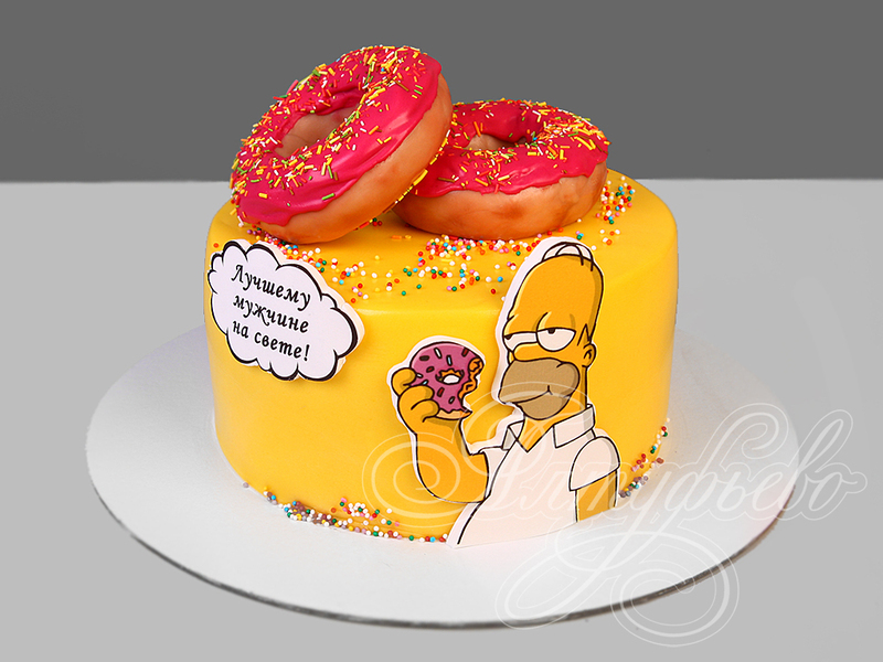 Торт для мужчин Симпсон одноярусный с мастикой