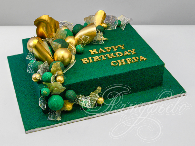 Торт одноярусный велюровый зеленого цвета без мастики