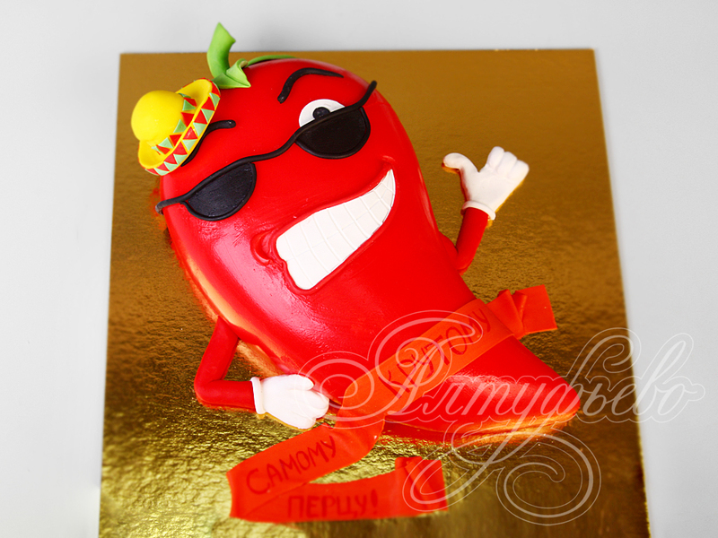 Торт Красный перчик одноярусный с мастикой