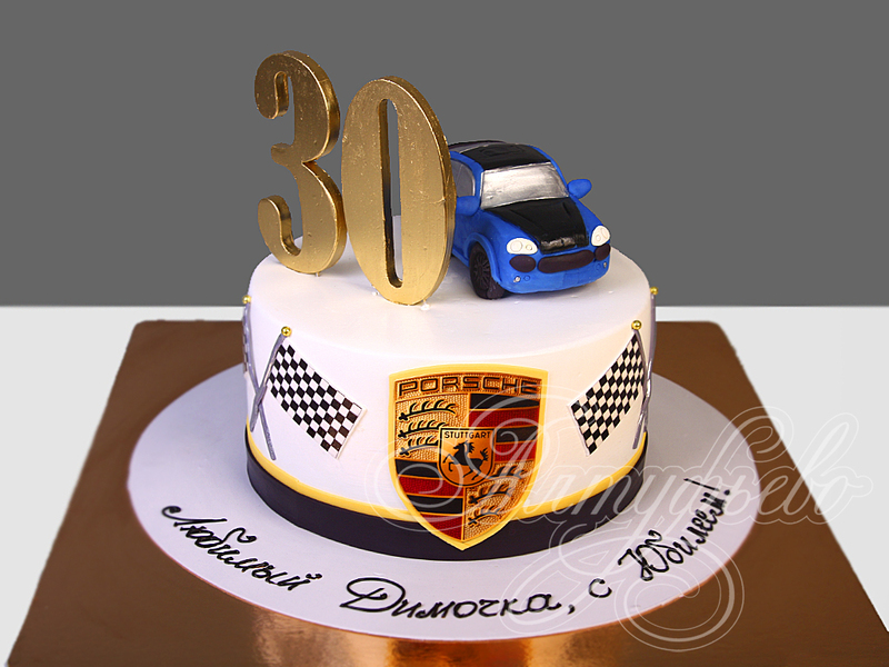 Торт с логотипом Porsche для любимого на юбилей в 30 лет одноярусный