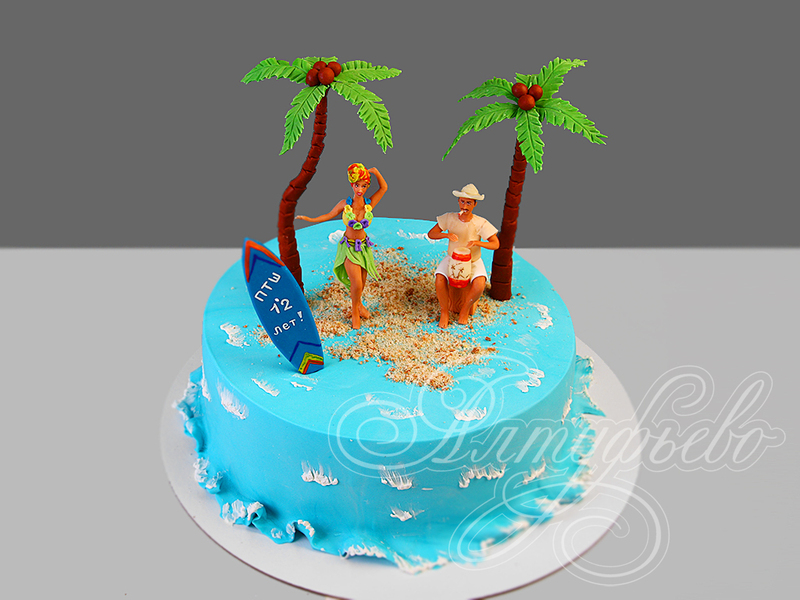 Торт мужчине с девушкой, морем и пальмами