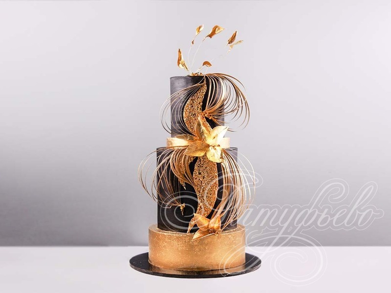 Черно-золотой свадебный торт