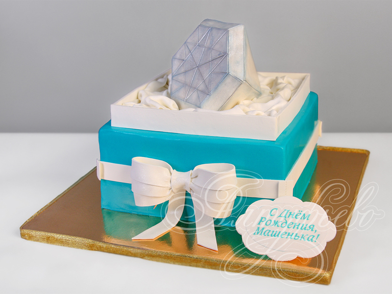 Голубой торт для женщины на день рождения одноярусный с мастикой