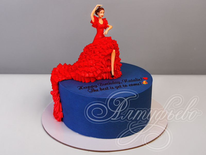 Торт женщинам на день рождения одноярусный синего цвета
