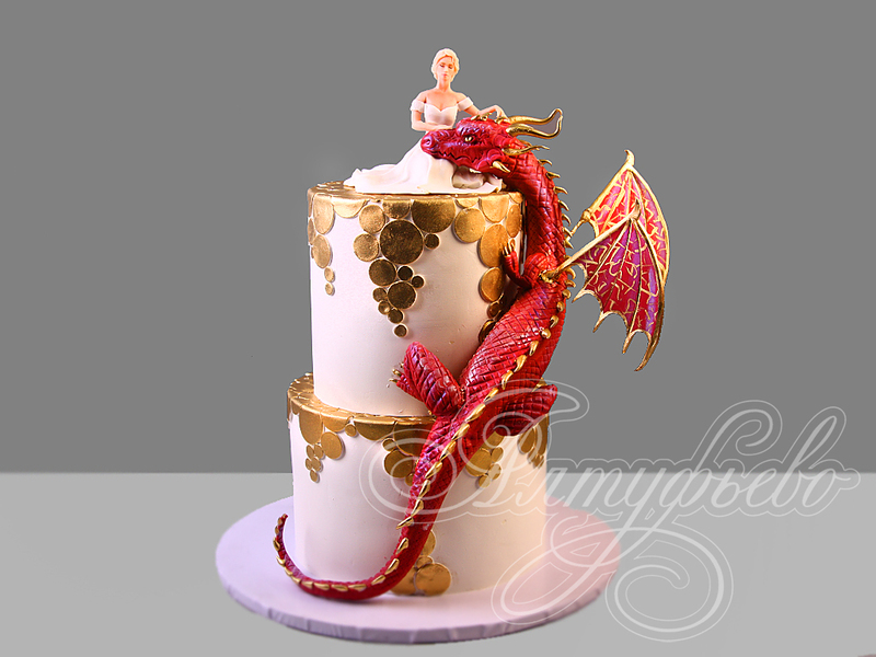Свадебный торт с Драконом и Невестой двухъярусный с фигурками