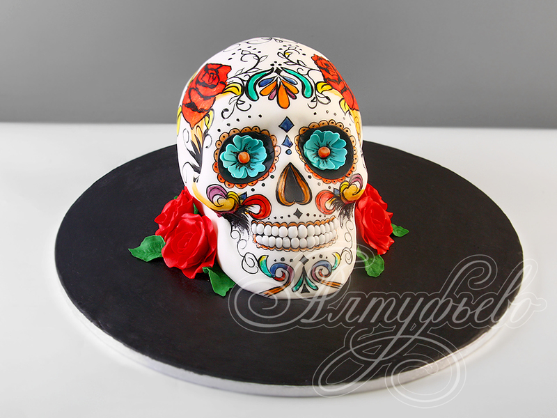 Торт Мексиканский череп с цветочками