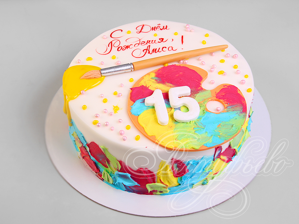 Торт с кисточкой и красками 25051919 стоимостью 4 445 рублей - торты на  заказ ПРЕМИУМ-класса от КП «Алтуфьево»
