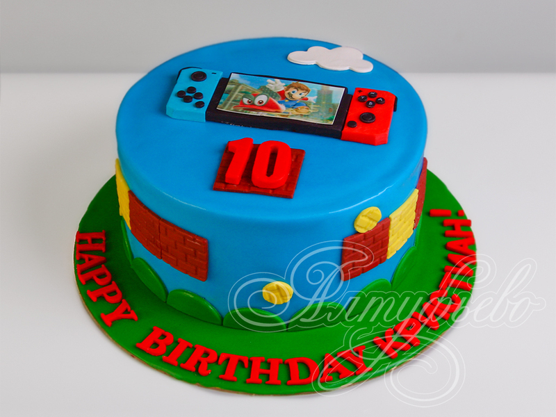 Торт Super Mario на игровой приставке на 10 лет одноярусный с мастикой