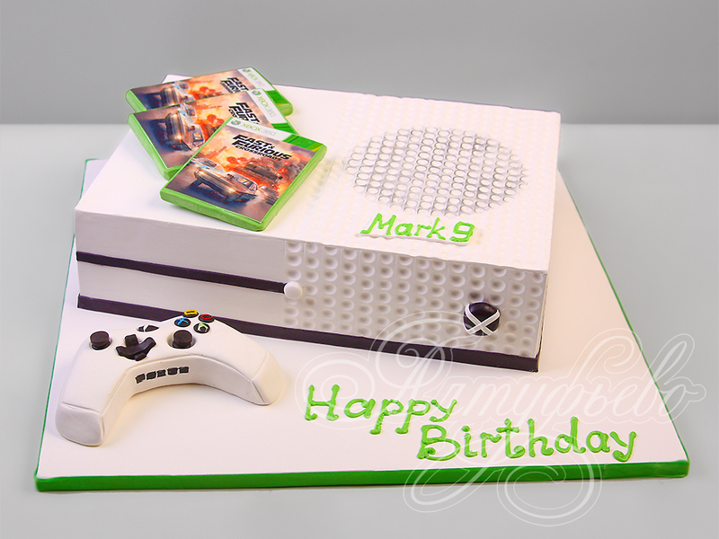 Детский торт Xbox с джойстиком на день рождения для мальчика на 9 лет одноярусный с мастикой
