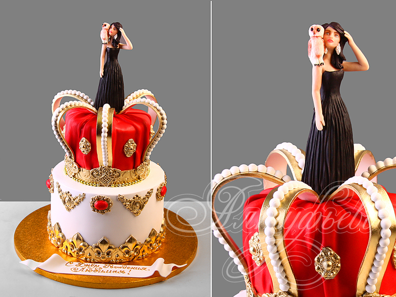 Торт с короной для любимой на день рождения с мастикой