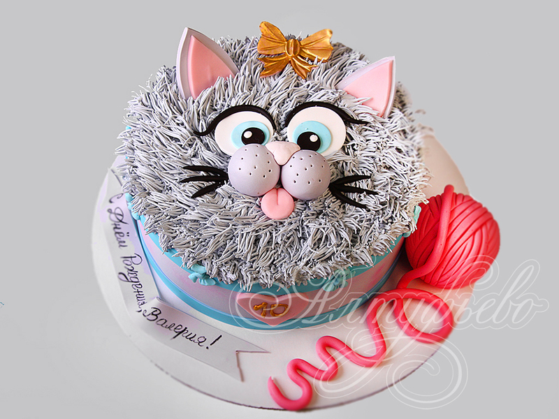 Детский торт для девочки Котик Басик на день рождения в 10 лет кремовый