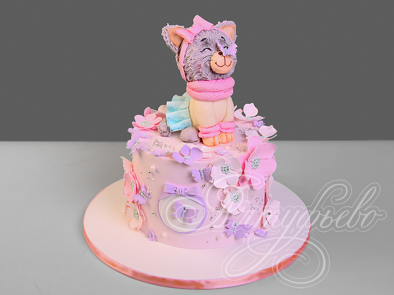 Розовый торт с кошкой 01087620