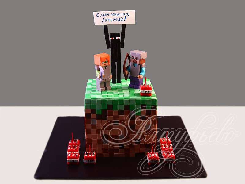 Детский торт для мальчиков Майнкрафт с фигурками