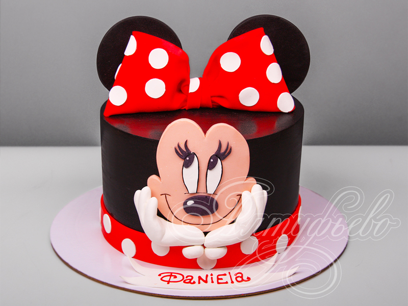 Торт Minnie Mouse на день рождения одноярусный с мастикой