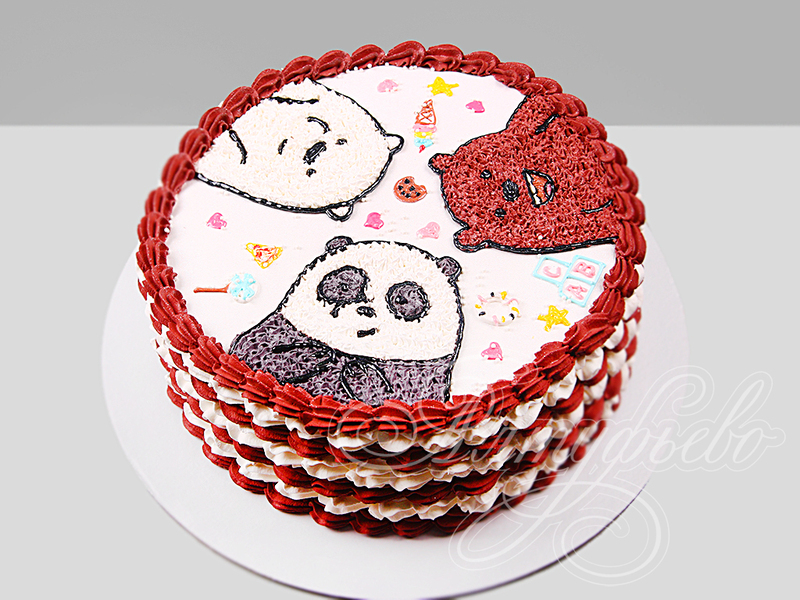 Торт с рисунком панды и мишек