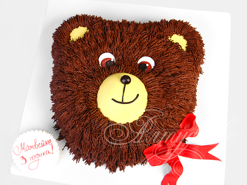 Детский торт Плюшевый медведь одноярусный без мастики на день рождения мальчика в 3 года