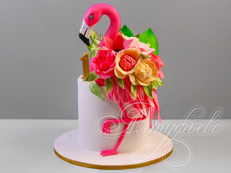 Торт моднице с фламинго и цветами
