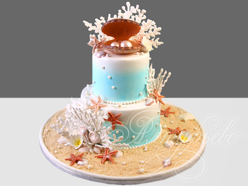 Свадебный торт в морском стиле двухъярусный