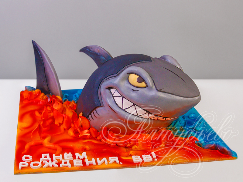 Торт для мужчины на день рождения в виде Акулы одноярусный