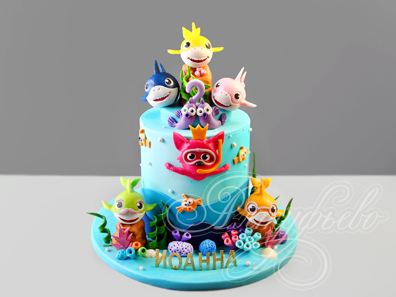 Торт на 2 годика с рыбками для девочки на день рождения