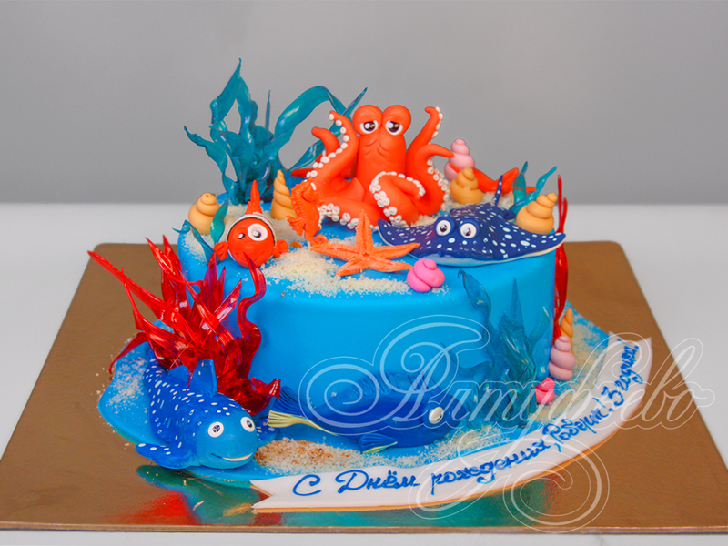 Торт на 3 годика мальчикам с морскими обитателями в день рождения