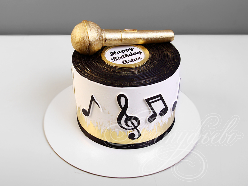 Торт с золотым микрофоном и нотами 02094219