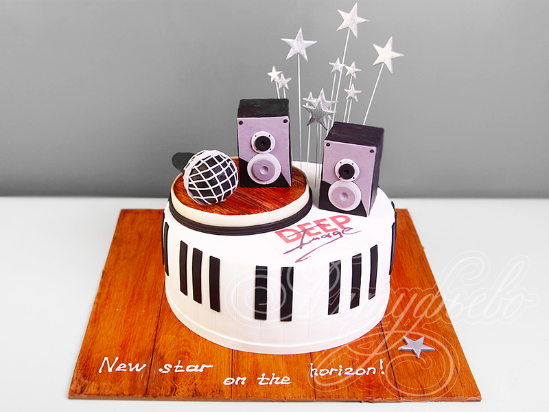 Торт с музыкальными колонками и микрофоном