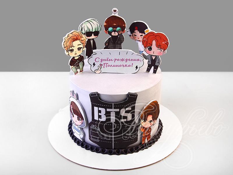 Торт Певцы BTS для девочек на день рождения одноярусный с мастикой